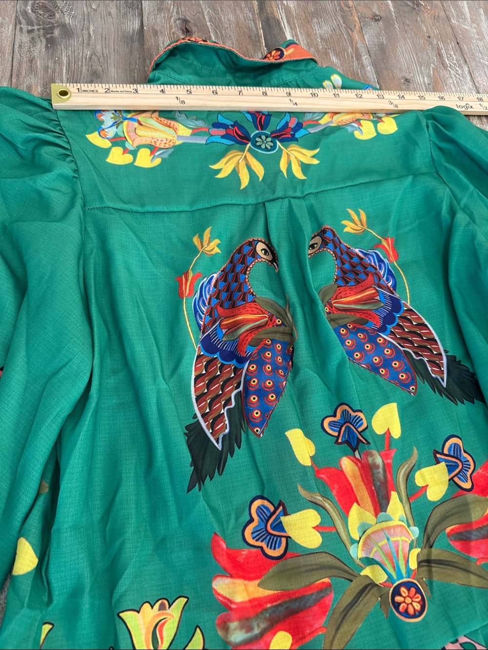 Green Floral & Bird Print Button-Front Dress - Picture 5 of 6